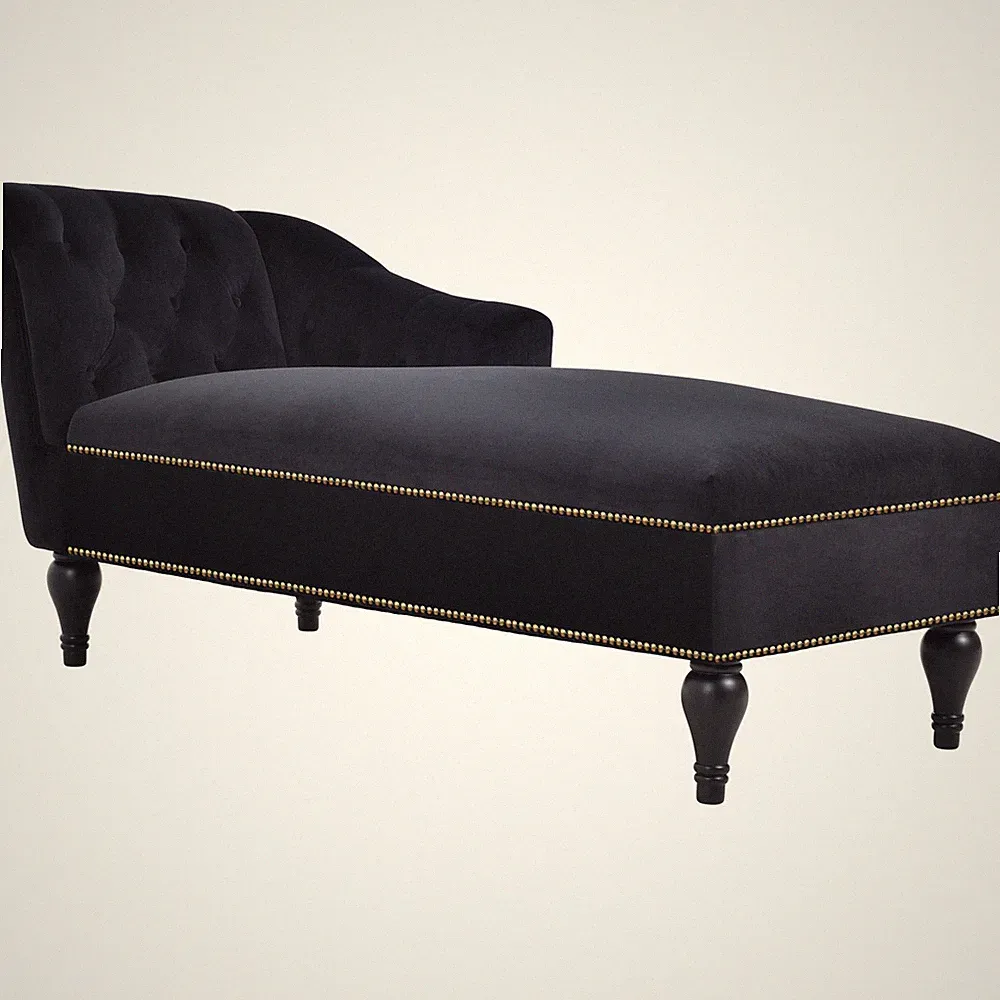 58" Velvet Chaise Lounge Arm Facing Lounge Chair with Nailhead Trim Lounge Sofa