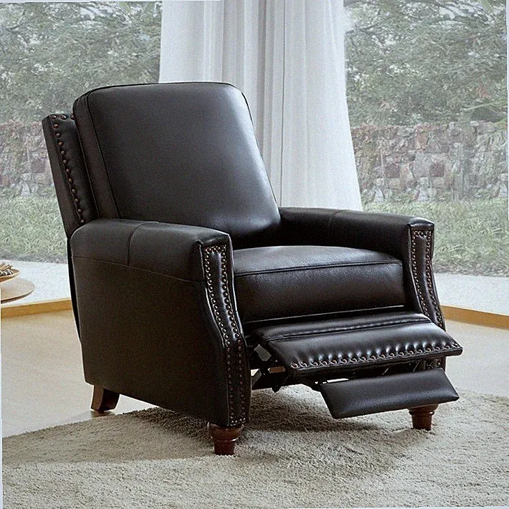 Black Genuine Leather Manual Recliner Chair Arm Chairs Nursery Recliners Recling