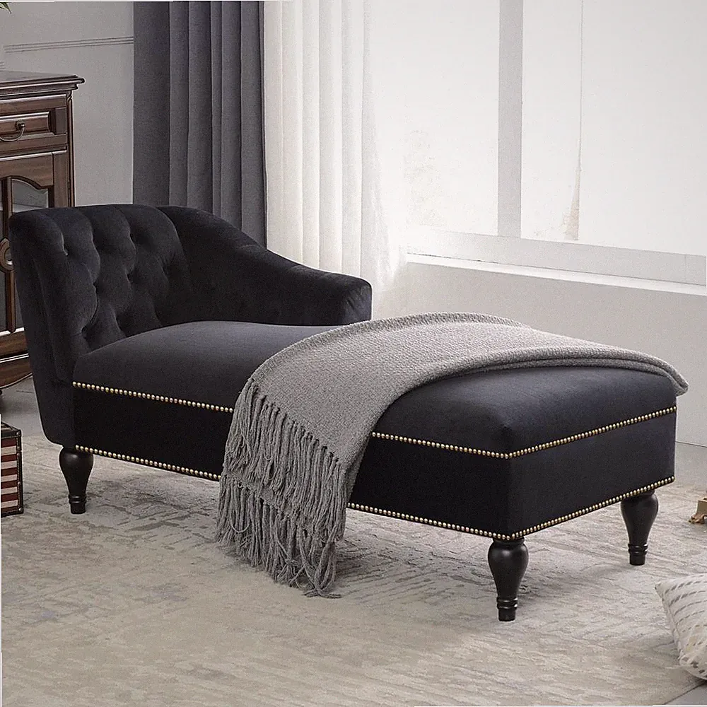 Sturdy and Durable 58" Velvet Chaise Lounge Button Tufted Right Arm Facing